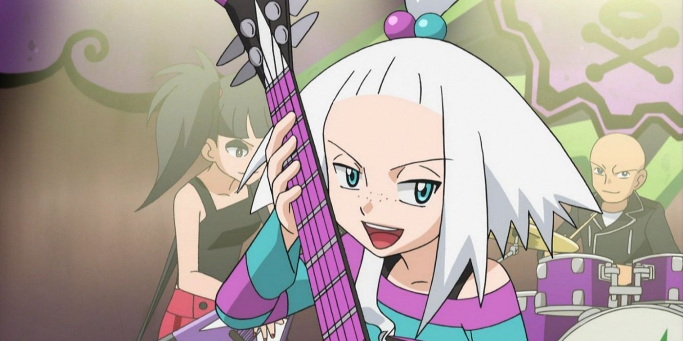 Roxie playing guitar in the Pokemon anime