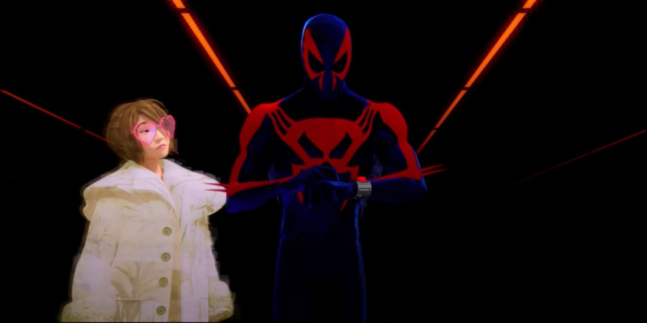 Lyla and Spider-Man 2099 posing in Spider-Verse.