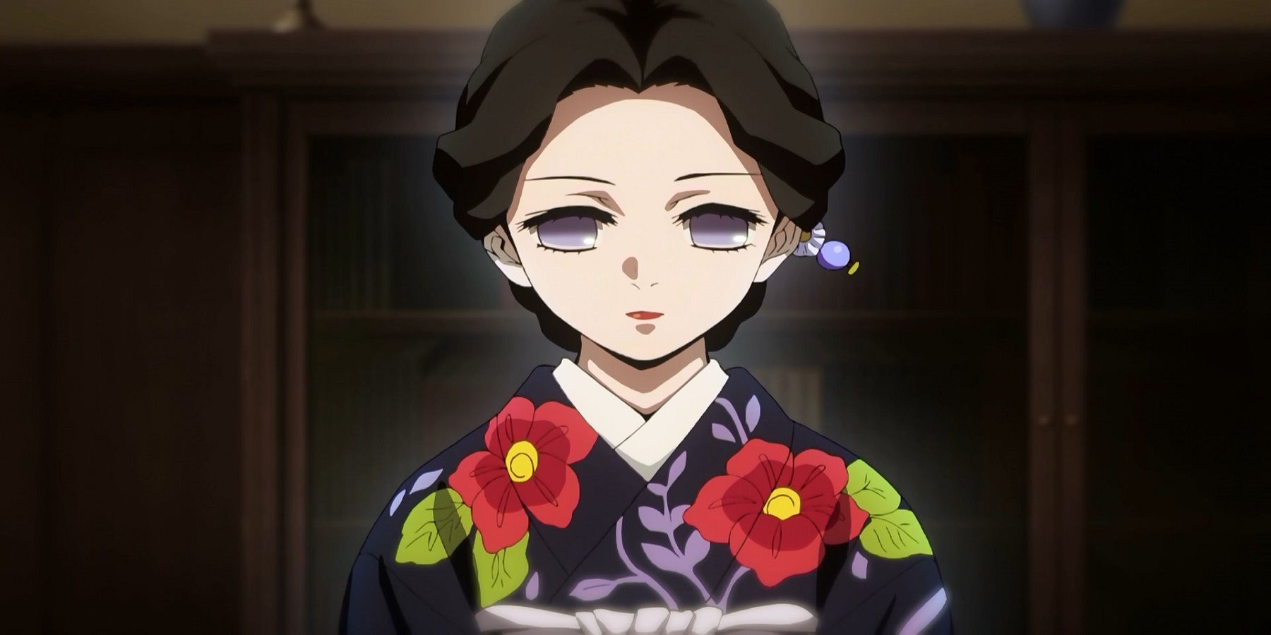 tamayo wearing a flowery kimono in the demon slayer anime