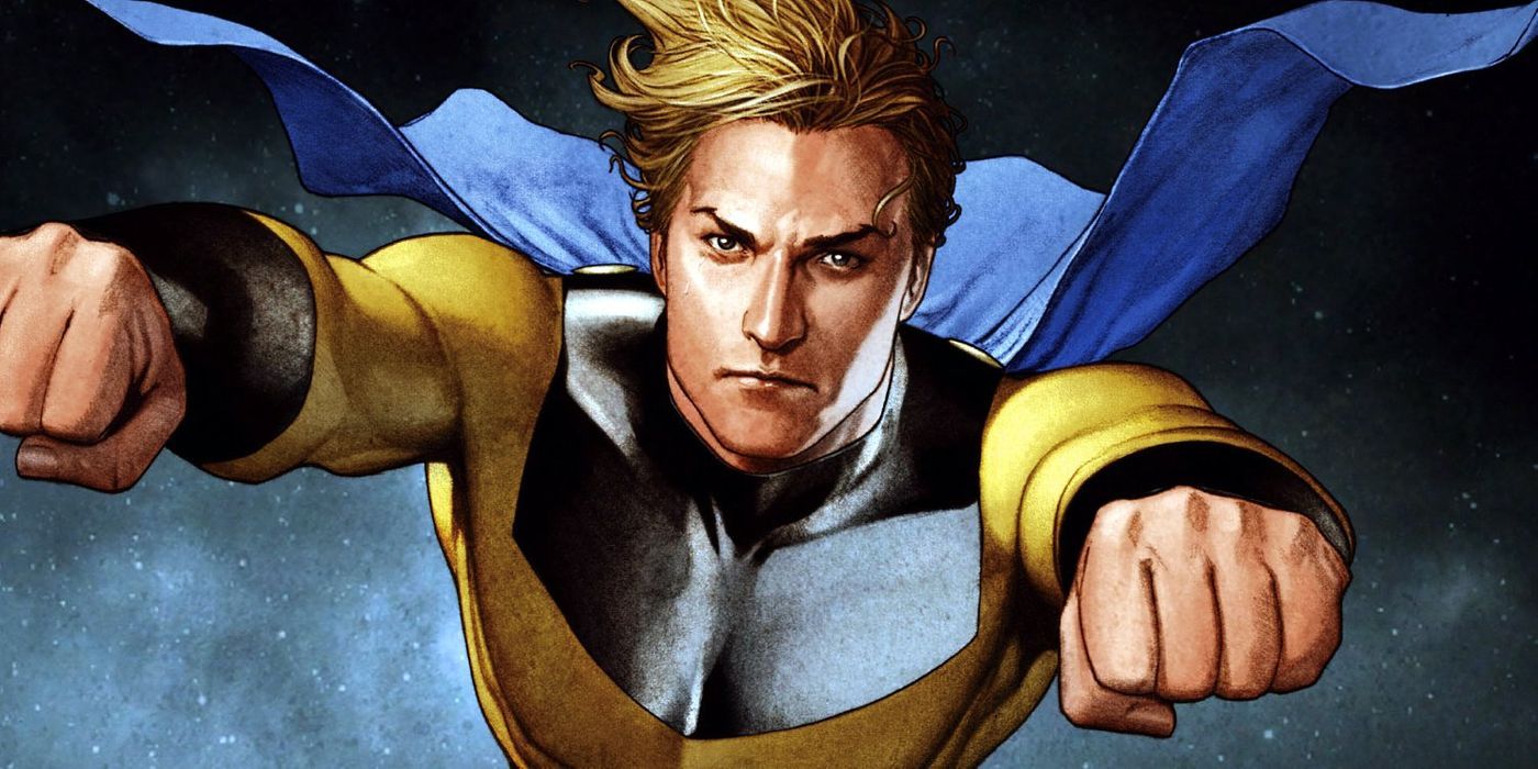 an image depicting the Sentry from Marvel Comics flying