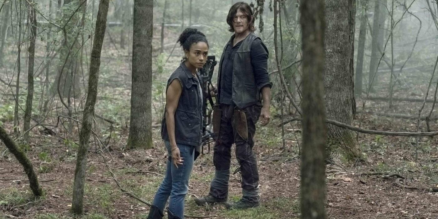 Connie and Daryl, alone in the woods in The Walking Dead