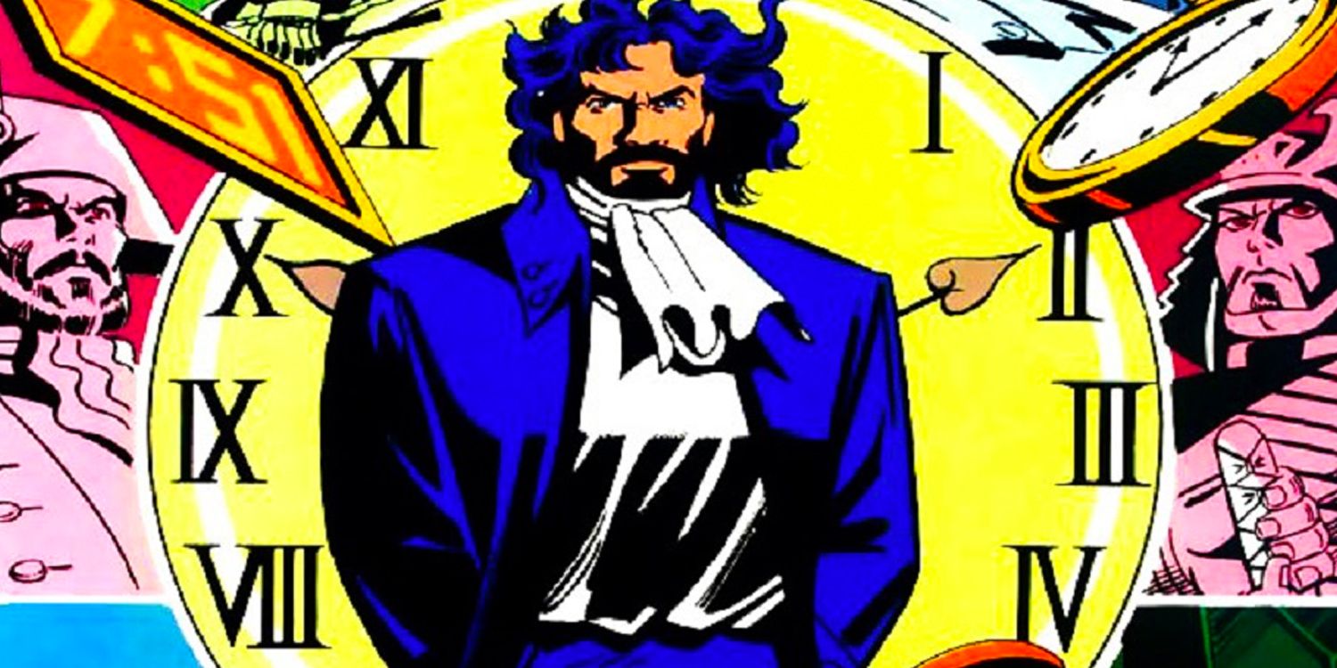 DC Comics Vandal Savage With Clocks And Different Versions Of Himself Through History In The Background