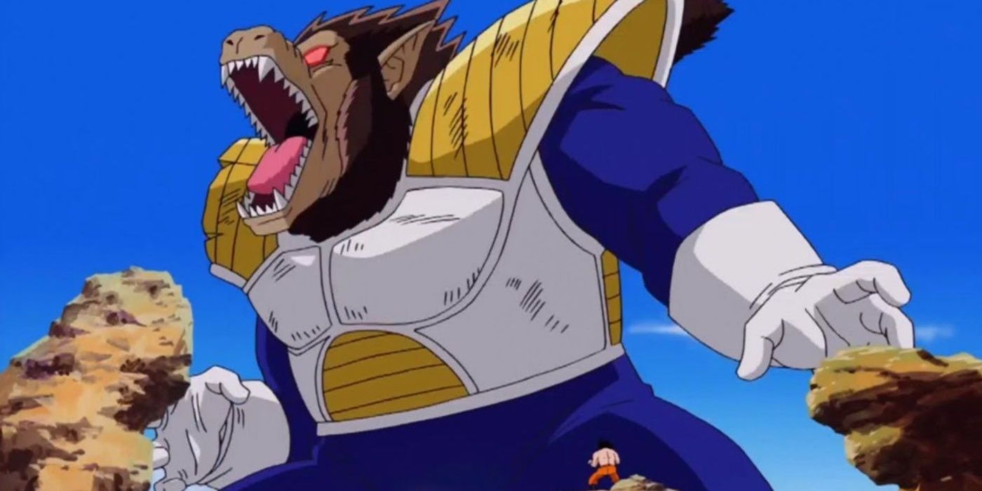 Great Ape Vegeta terrorizes Goku in Dragon Ball Z