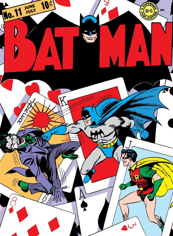 DC Comics Batman #11. Batman and Robin fight the joker on some playing cards.