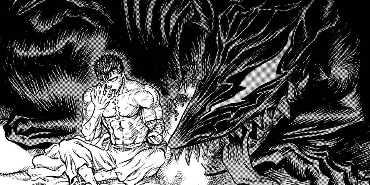 One-handed Guts with a beast in the darkness in some of Berserk's best manga art