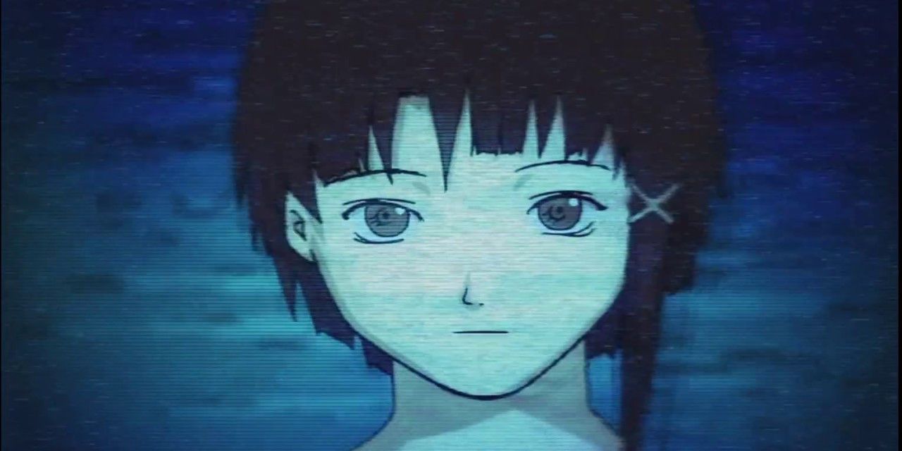 A close-up of Lain looking expressionless in Serial Experiments Lain