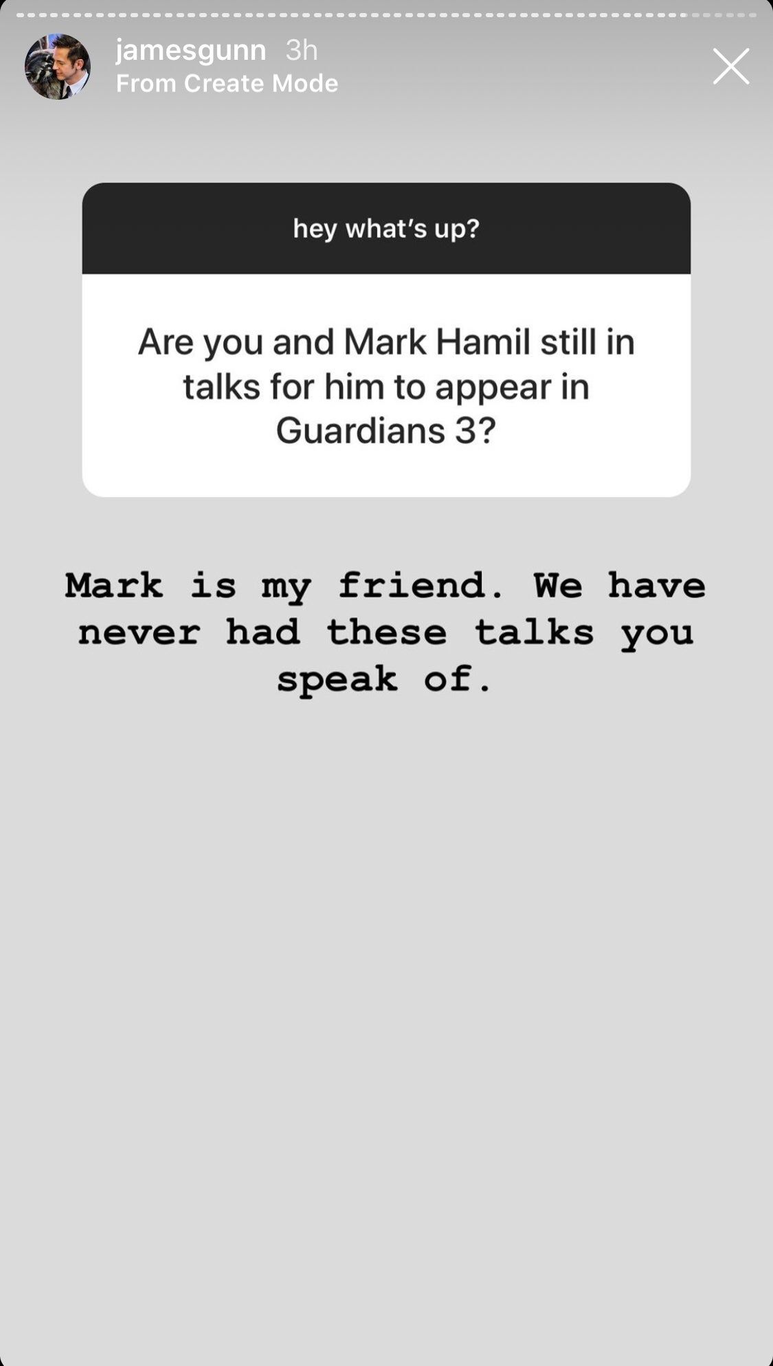 James Gunn Guardians Of The Galaxy 3 Mark Hammill conversation