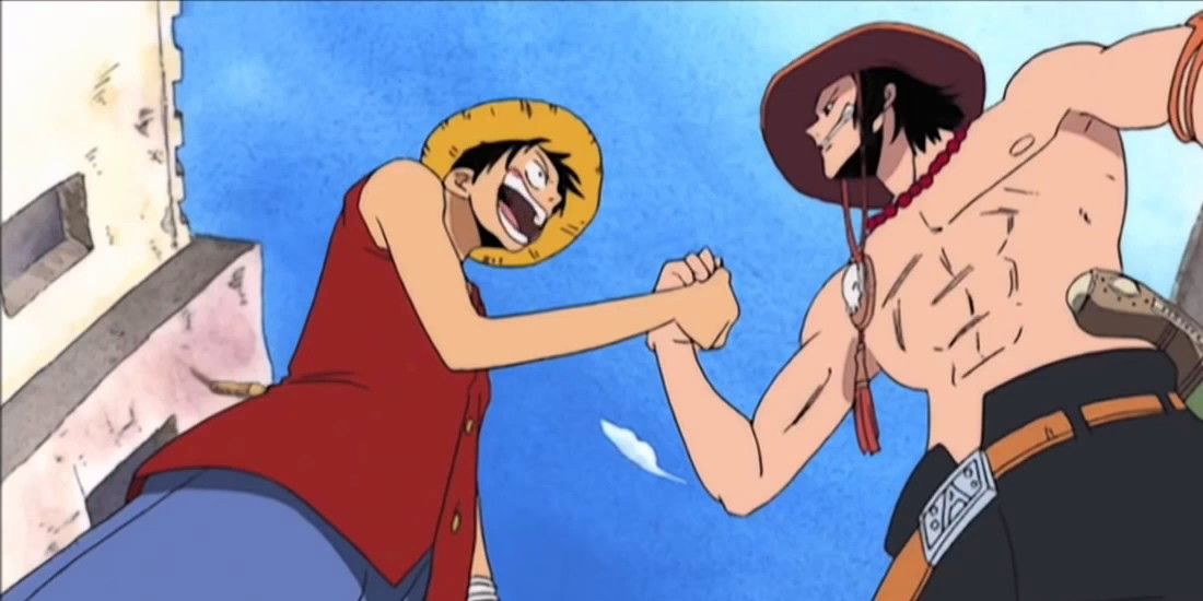 Ace and Luffy in One Piece shaking hands