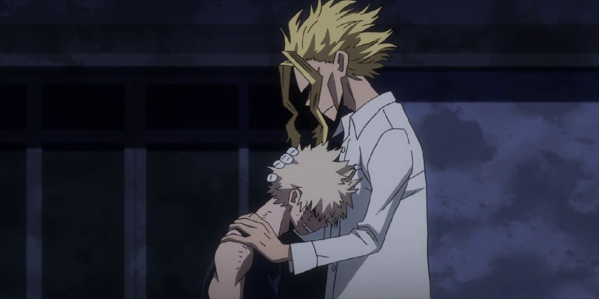 All Might comforts Bakugo after fight with Deku