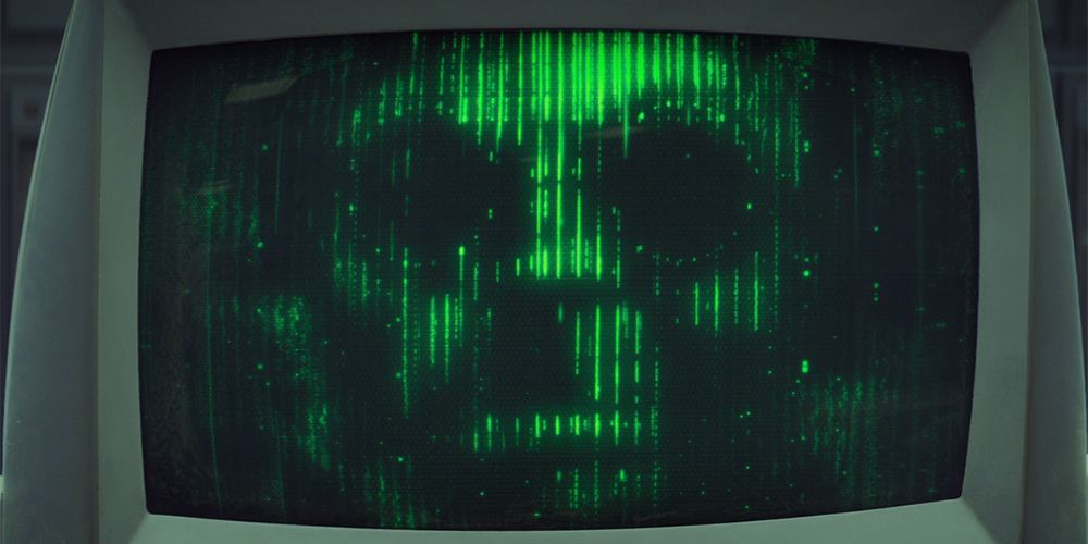 Arnim Zola's face appears on a computer screen in Captain America: The Winter Soldier.
