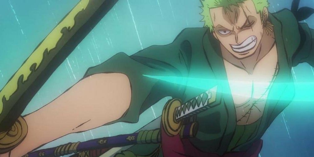 Zoro deflecting an attack with Enma