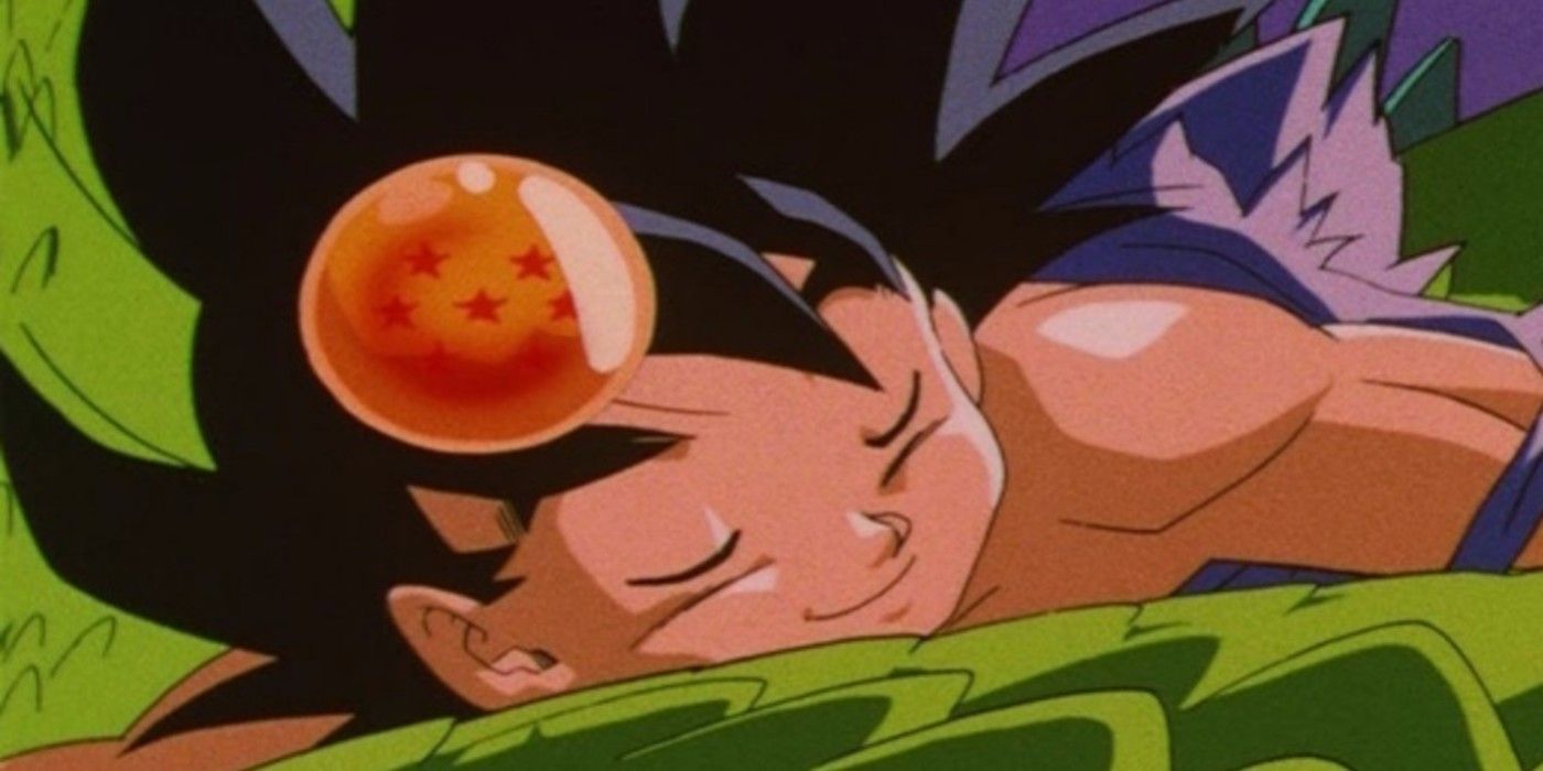 A Dragon Ball floats over Goku
