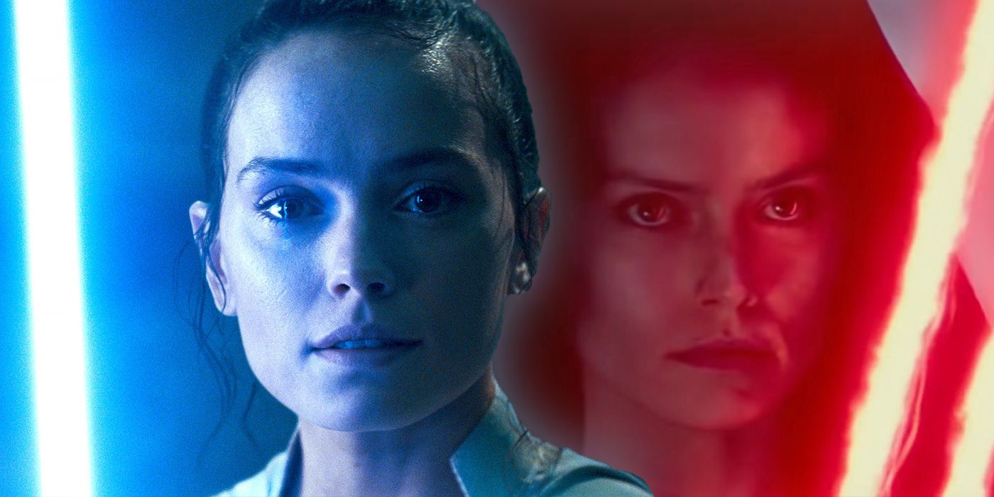 A combined image of Jedi Rey and Sith Rey in Star Wars
