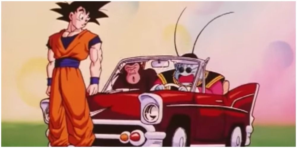 Anime King Kai and Bubbles Run Into Goku With Their Car