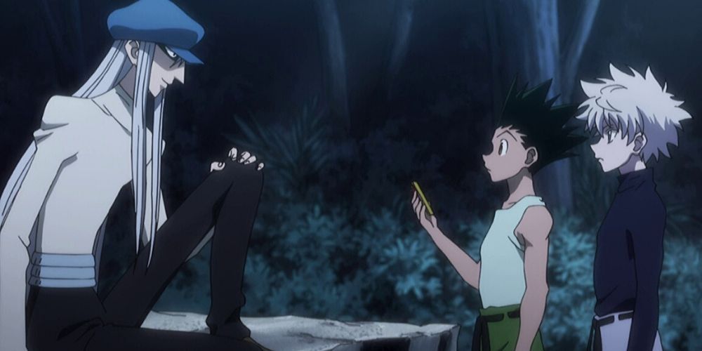 Kite entrusts Gon with Ging's old hunter card in Hunter x Hunter.