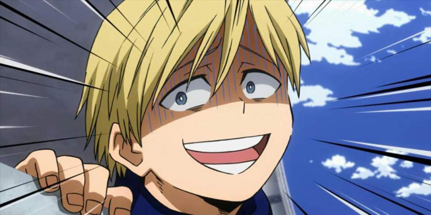 Neito Monoma grinning in frustration in My Hero Academia
