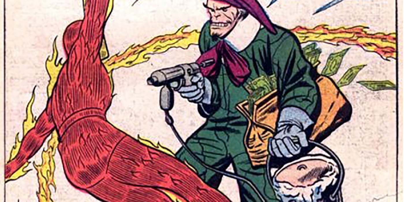Paste-Pot Pete battles the Human Torch in Fantastic Four comics