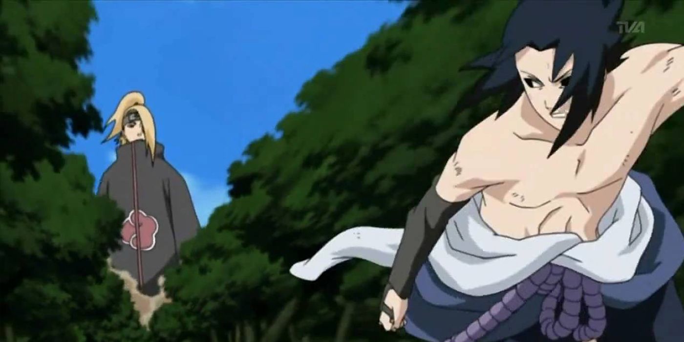 Sasuke Attempting To Evade Deidara's Justu