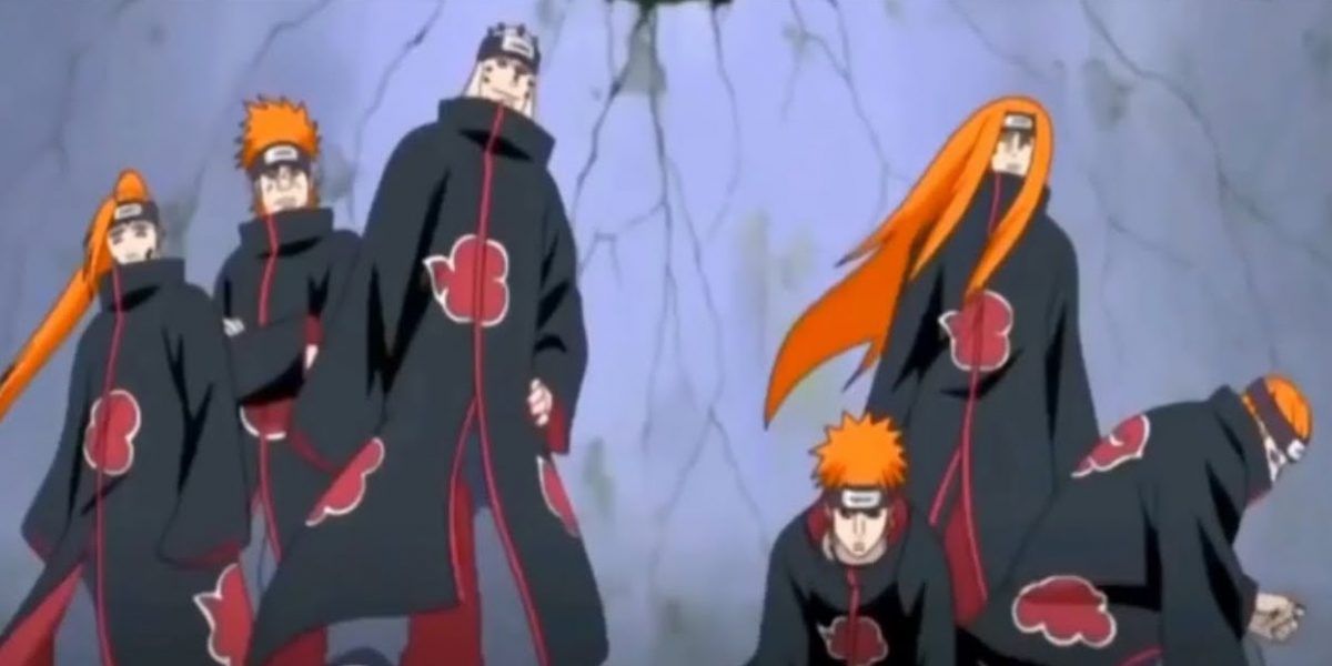 The six bodies being controlled by Nagato/Pain (Naruto)