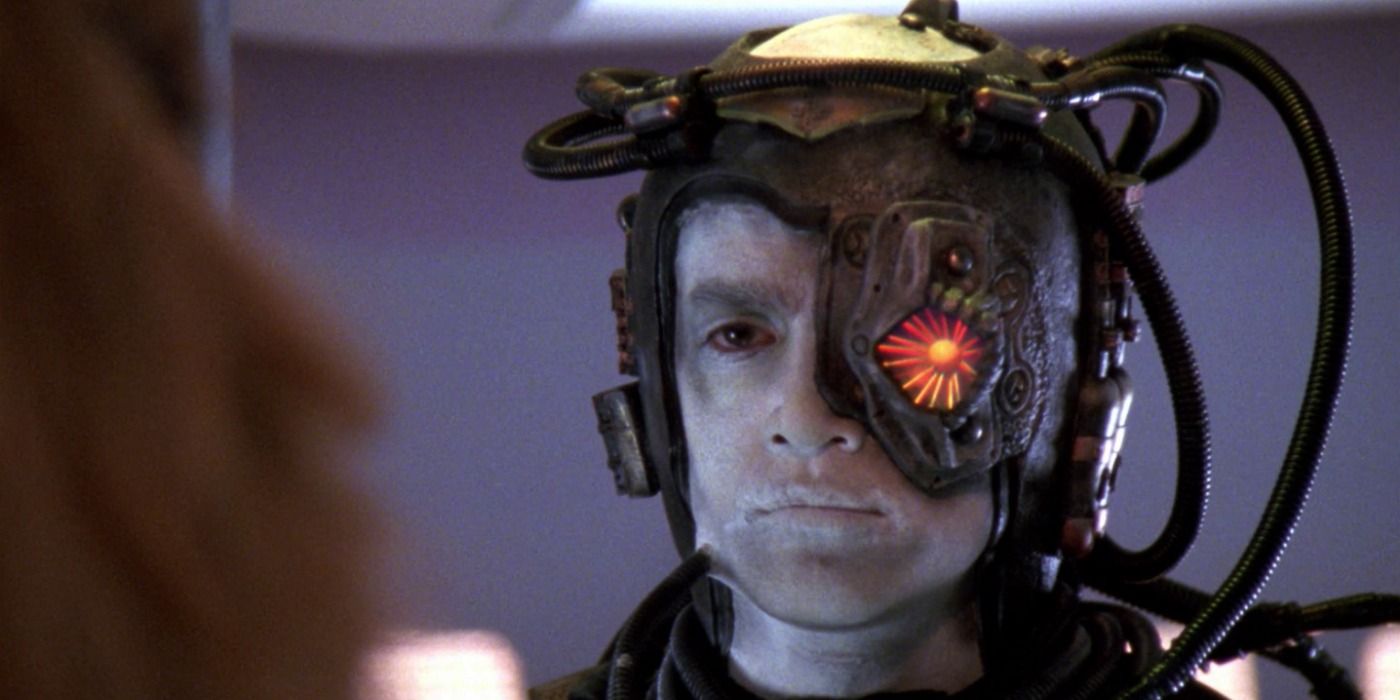 The Borg known as Hugh seen in a scene from Star Trek: The Next Generation
