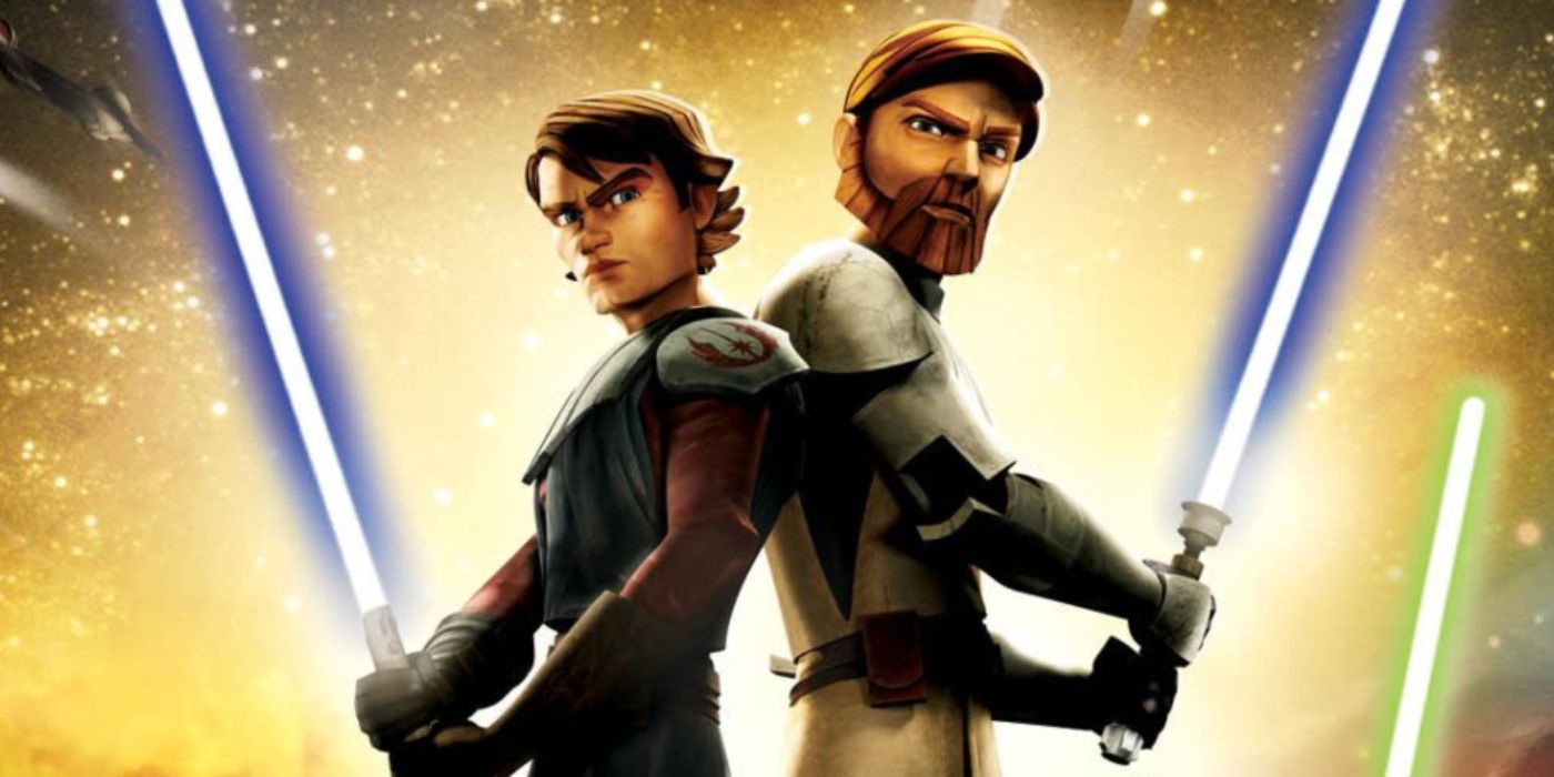 Poster for 2008's The Clone Wars with Obi-Wan and Anakin back to back