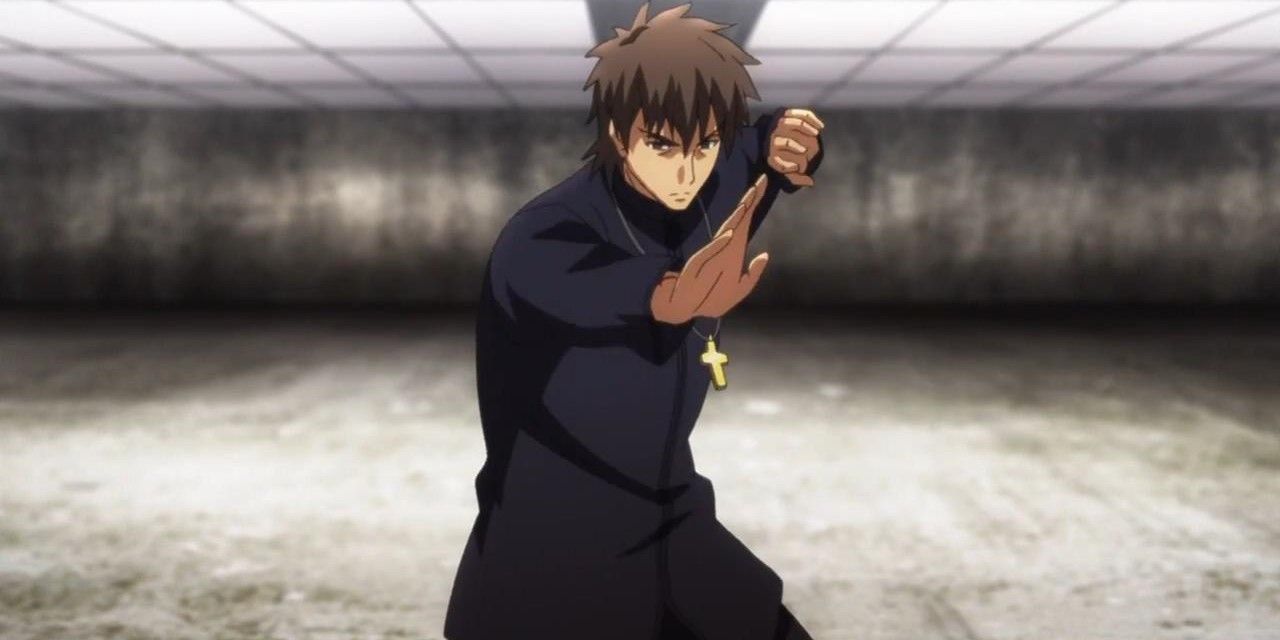 Kirei Kotomine getting ready to fight in Fate/Zero.