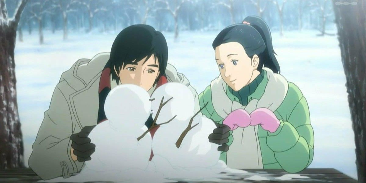 anime characters walking in the snow holding hands, in the snow, in snow,  in the winter, guweiz and makoto shinkai - SeaArt AI