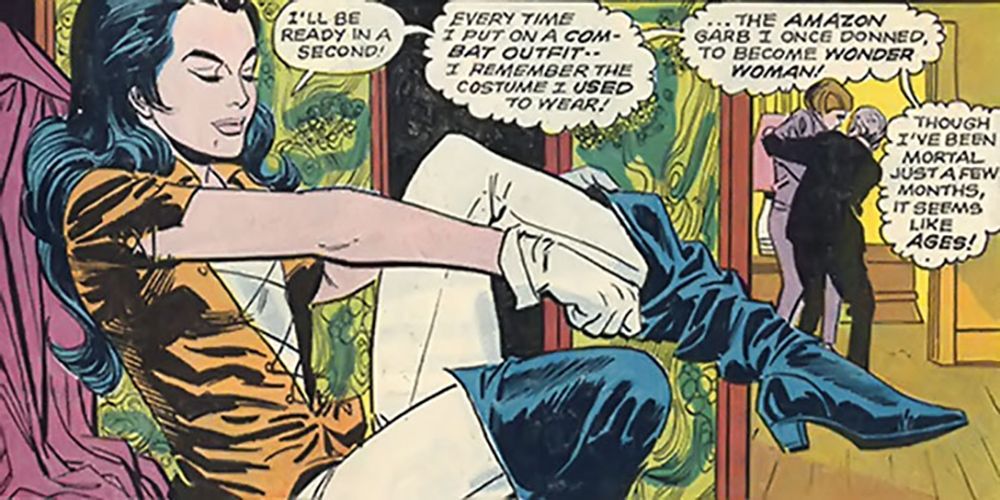 Wonder Woman tries on boots in the 1970s comics