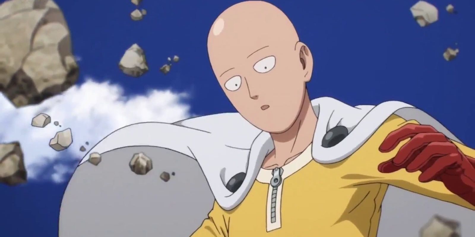 Saitama floating in the air in One-Punch Man