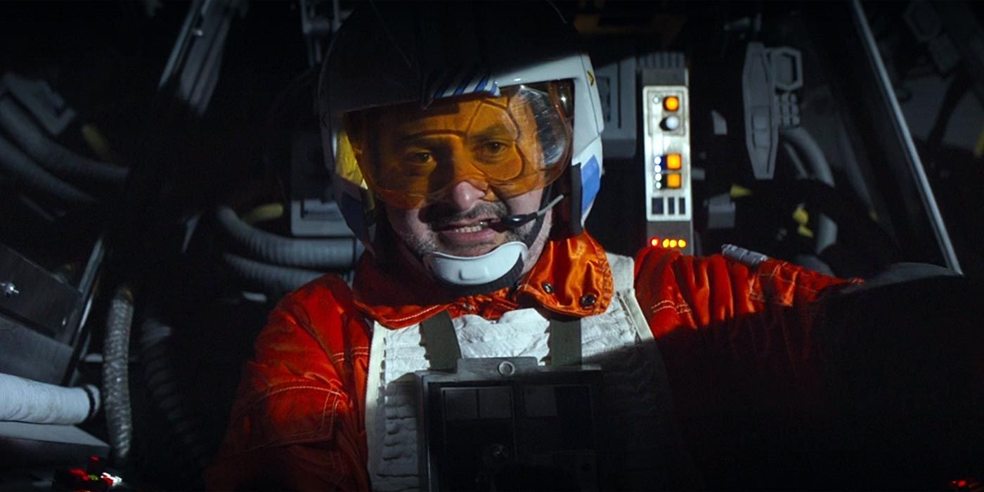 Dave Filoni as Trapper Wolf flying his x-wing in The Mandalorian.