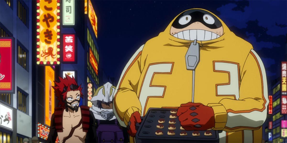 Fat Gum and interns in My Hero Academia.