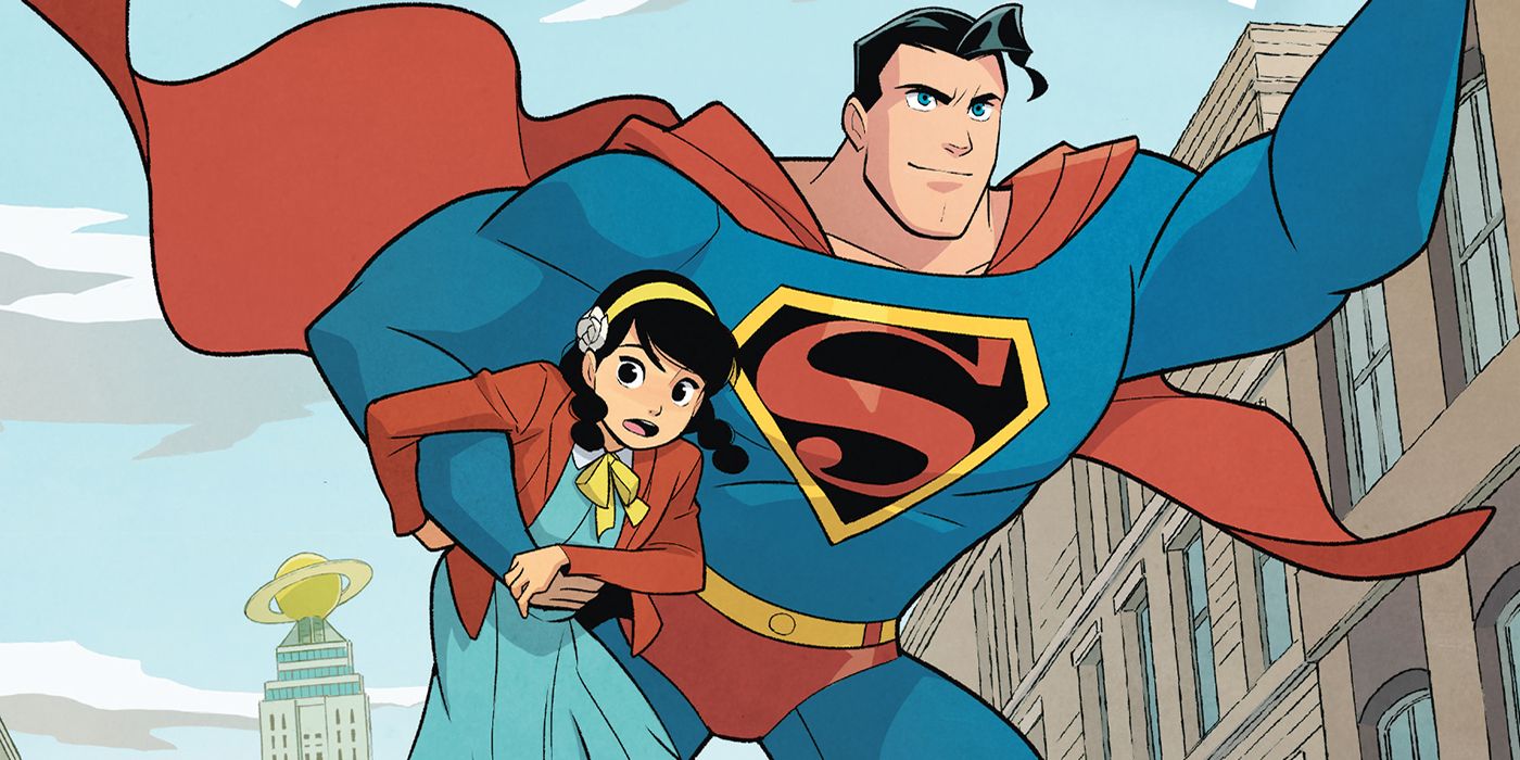 Superman flies with a girl under his arm in Superman Smashes The Klan