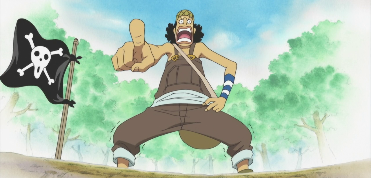 Usopp yelling and pointing One Piece
