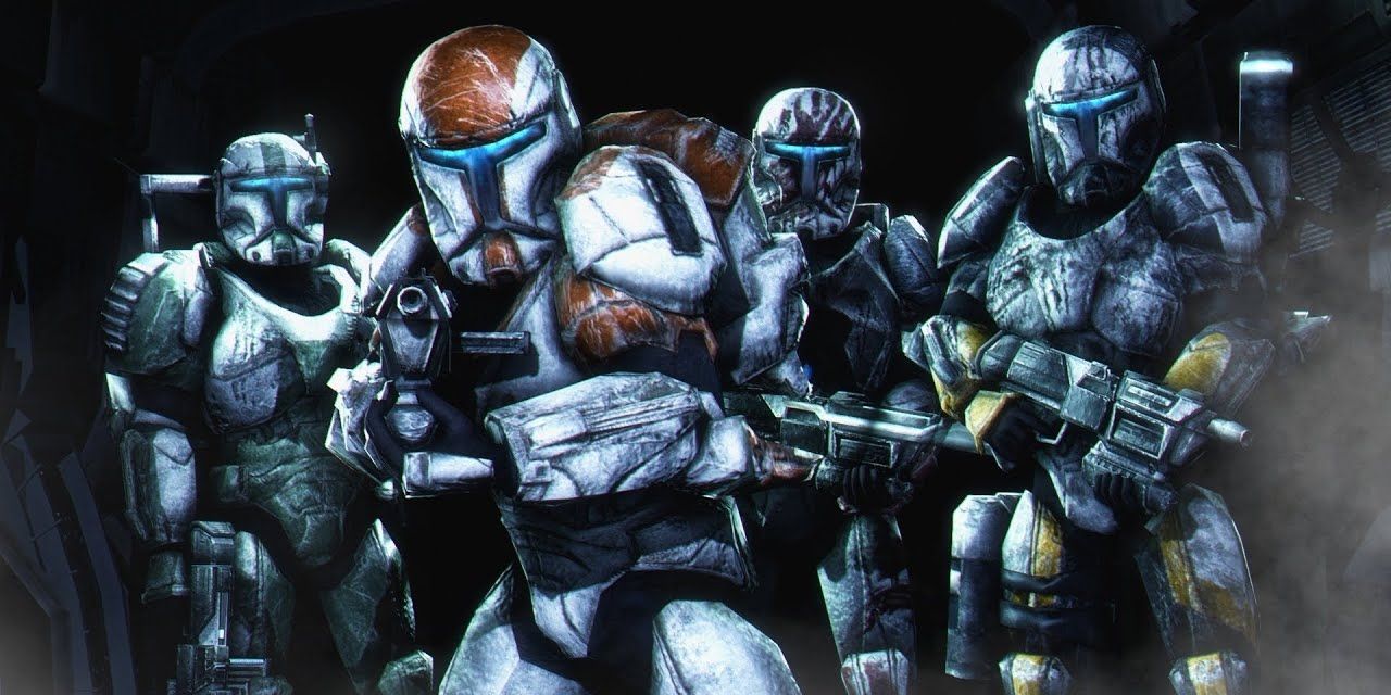 The four soldiers of Delta Squad in Star Wars: Republic Commando game