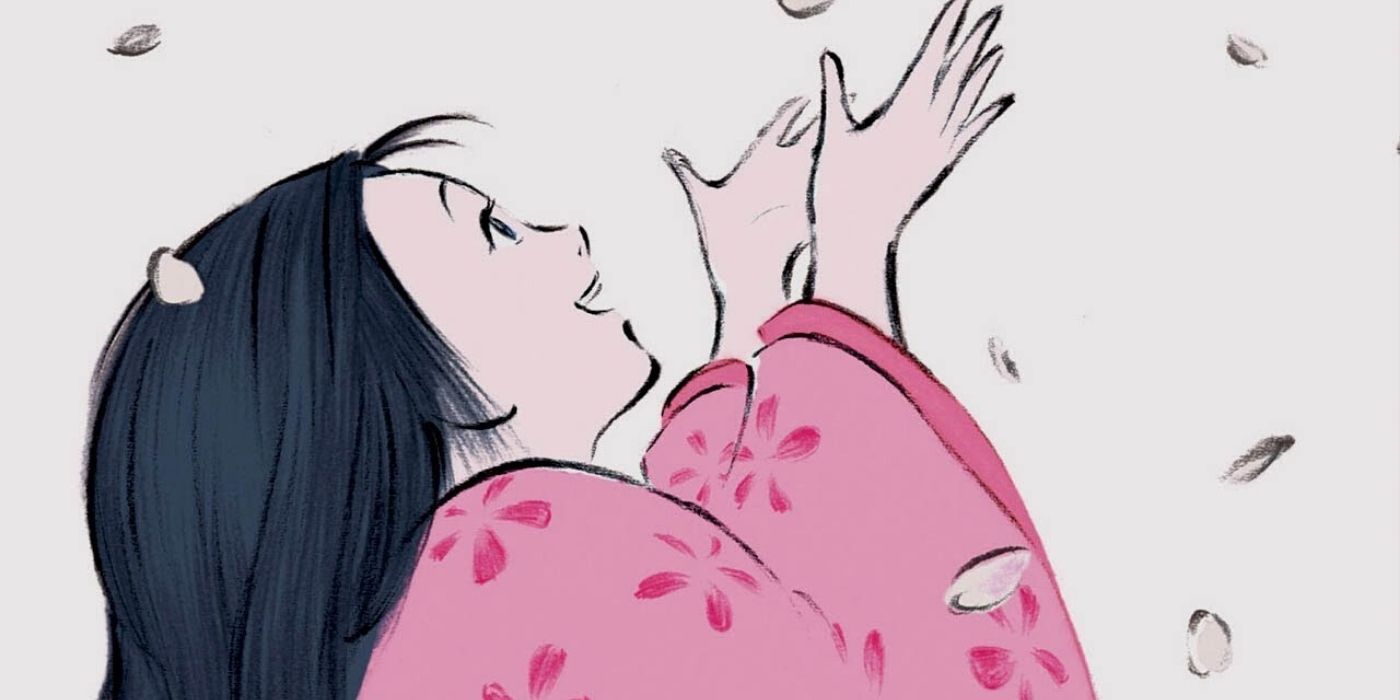 Princess Kaguya enjoys cherry blossoms in The Tale of Princess Kaguya