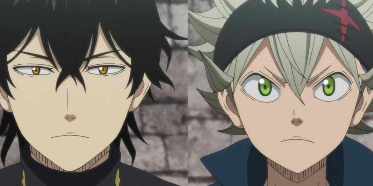 Yuno looking unimpressed, while Asta appears serious and determined.