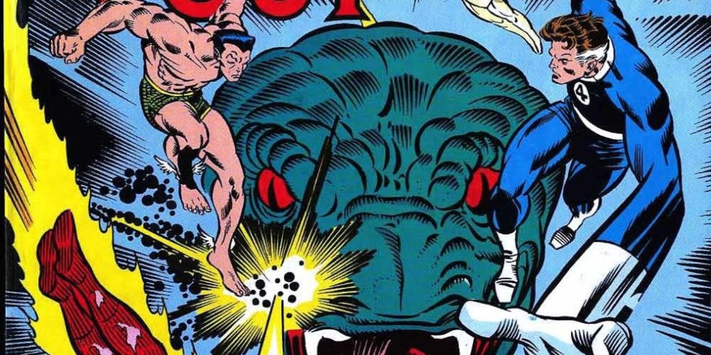 Namor, Mr Fantastic & Human Torch Fight the Serpent God Set in Marvel Comics