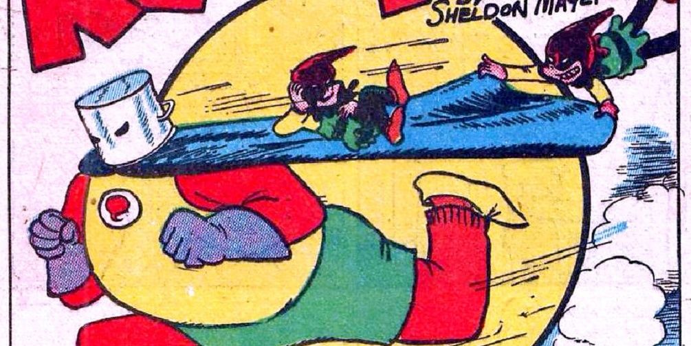 The Golden Age Red Tornado And The Cyclone Kids Riding On Her Cape