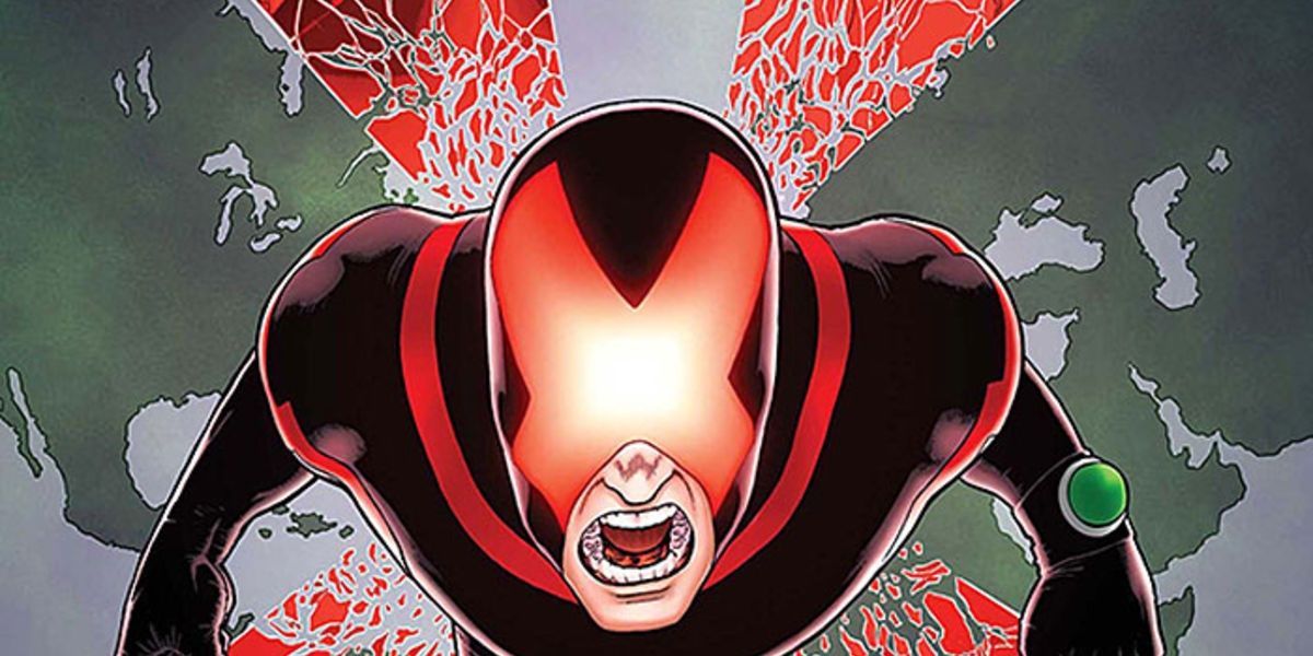 Cyclops screaming against a map of the world in Death of X #1