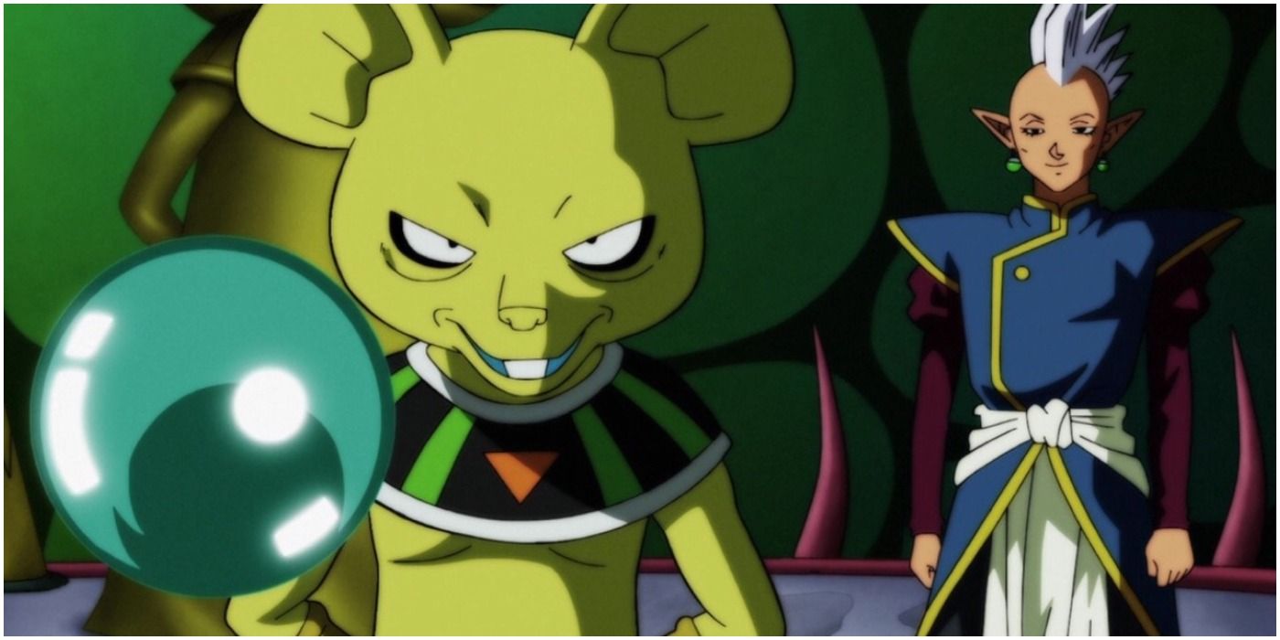 Universe 4's God of Destruction Quitela watches Tournament of Power in Dragon Ball Super