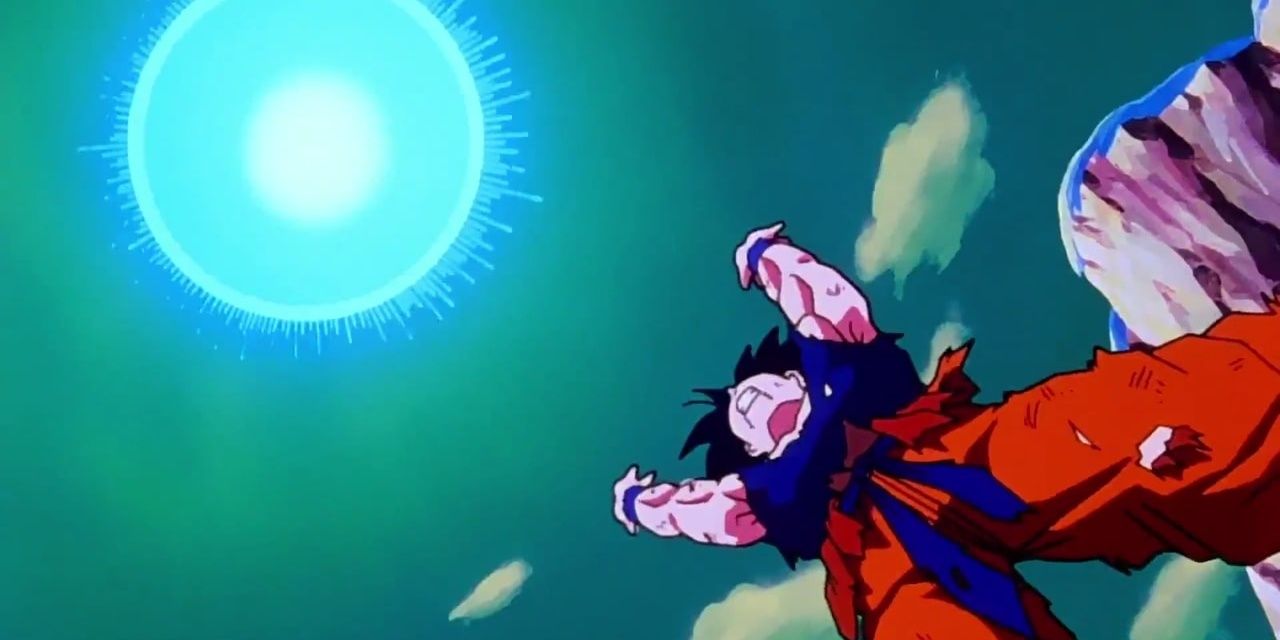 Anime Goku charges the Spirit Bomb Cropped