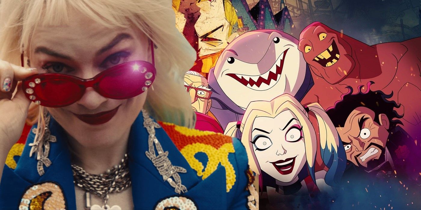Collage image featuring Harley in Birds of Prey and HBO's Harley Quinn