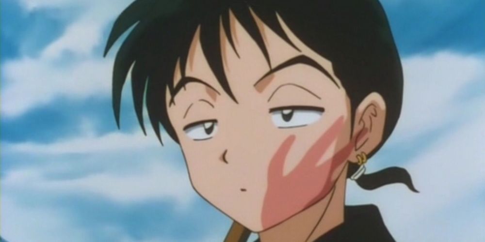 Miroku with a slap mark on face in Inuyasha.