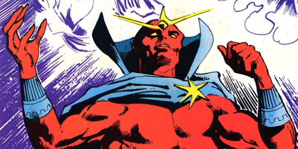 Jemm, a Saturnian in DC Comics, holding up his arms.