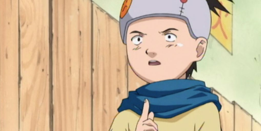Naruto anime Konohamaru com uma expressão de surpresa no rosto