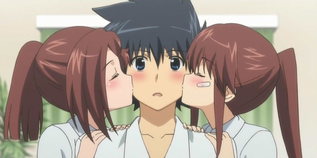 The three main characters in the Kiss x Sis anime