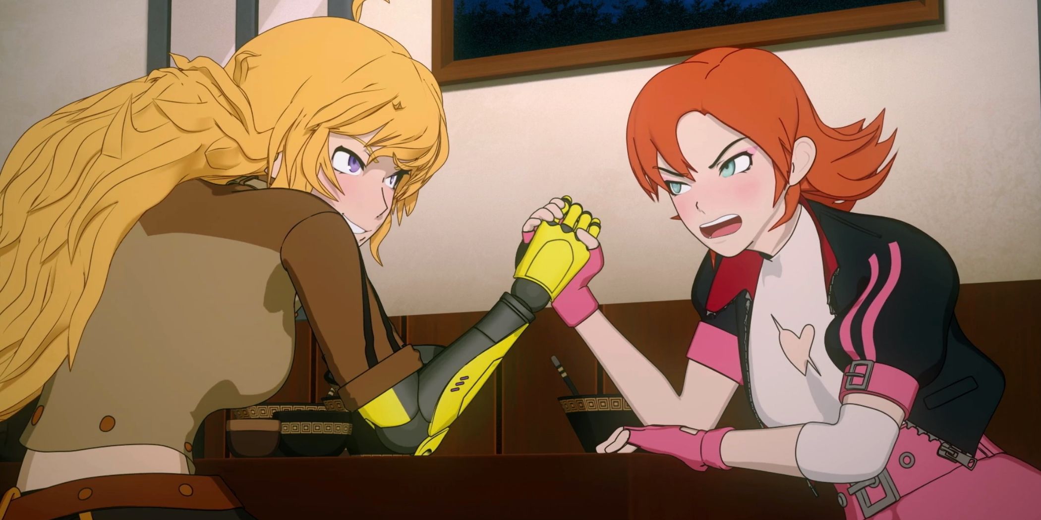 Nora Challenges Yang To An Arm Wrestling Match In RWBY