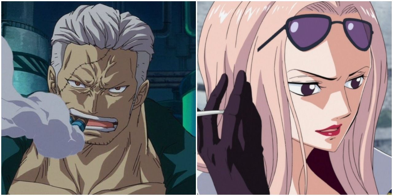 Smoker and Hina in One Piece side by side