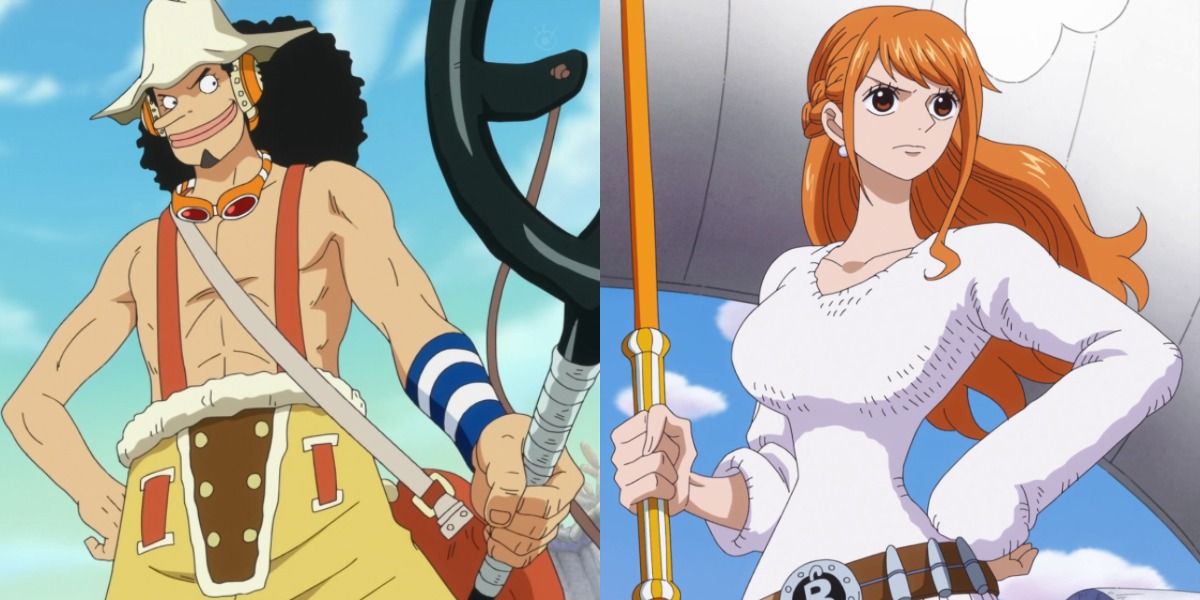 Usopp and Nami in One Piece side by side on the ship