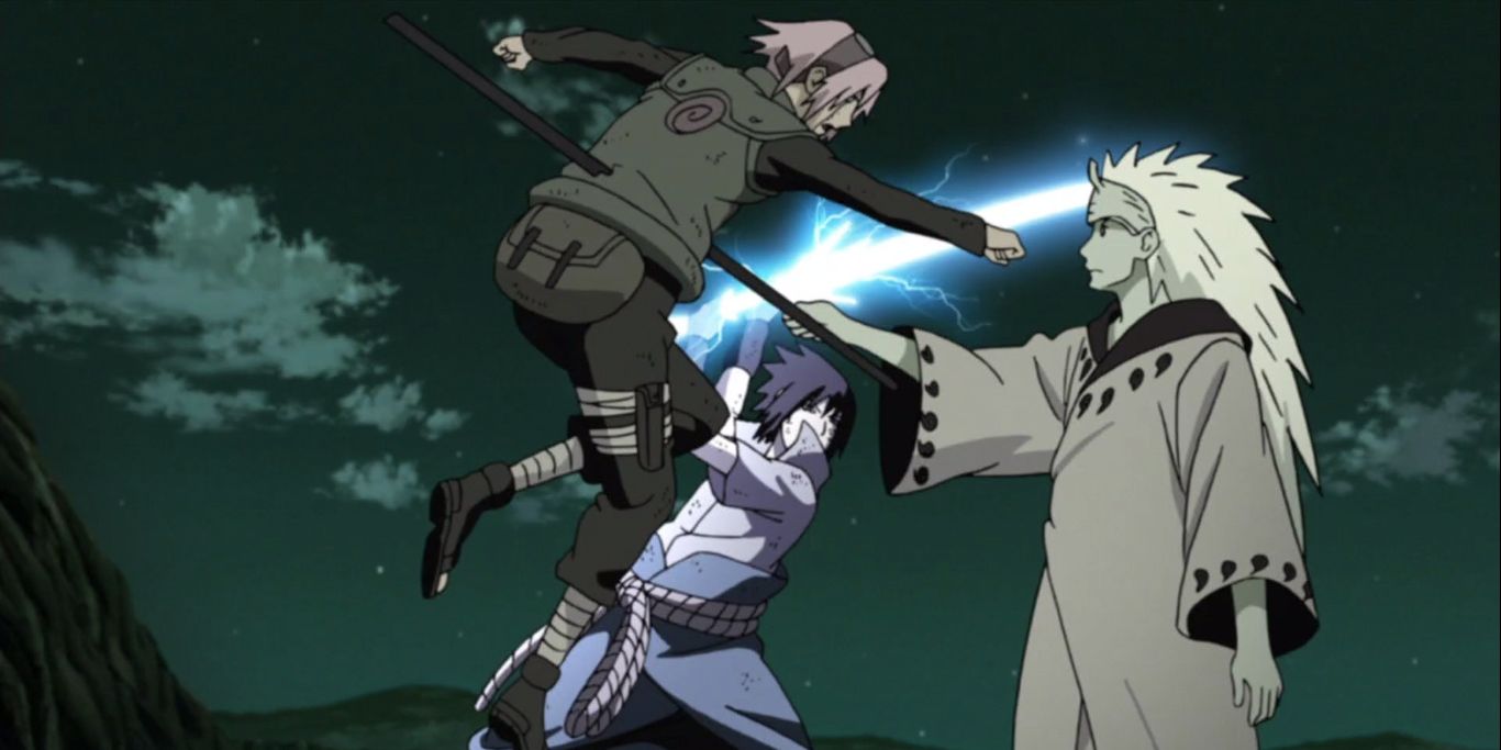 Madara fighting in the Fouth Shinobi War in Naruto.
